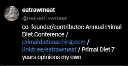 Screenshot of the eatrawmeat profile mentioning the Annual Primal Diet Conference
