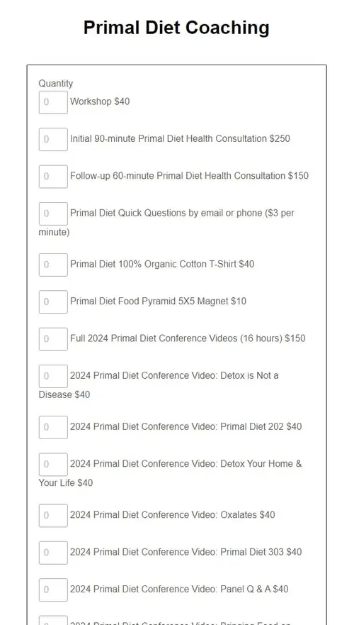 Screenshot of Primal Diet coaching prices