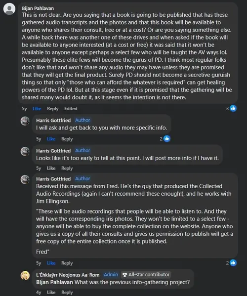 Comments screenshot about collecting Aajonus consult recordings