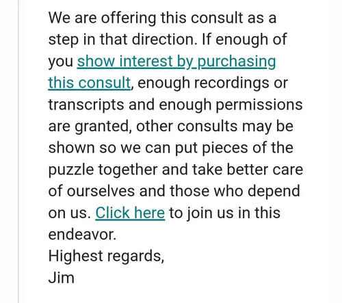 Email screenshot about Jim holding consult recordings