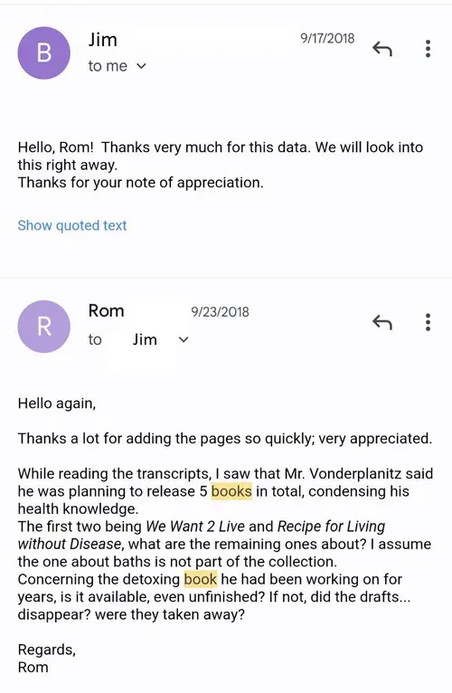 Screenshot showing Jim ignoring questions about unpublished books
