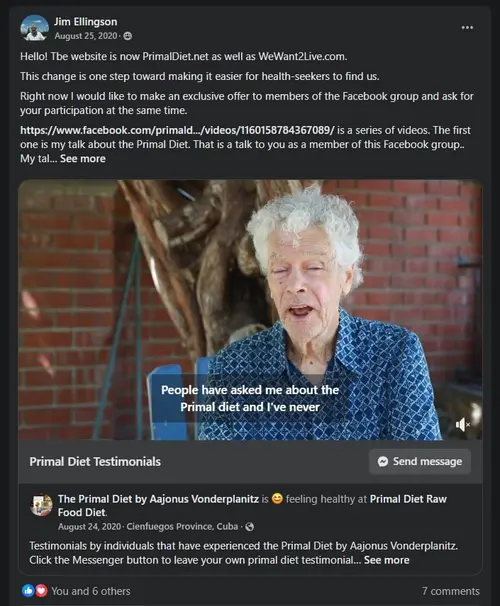 Screenshot of Jim post about project work