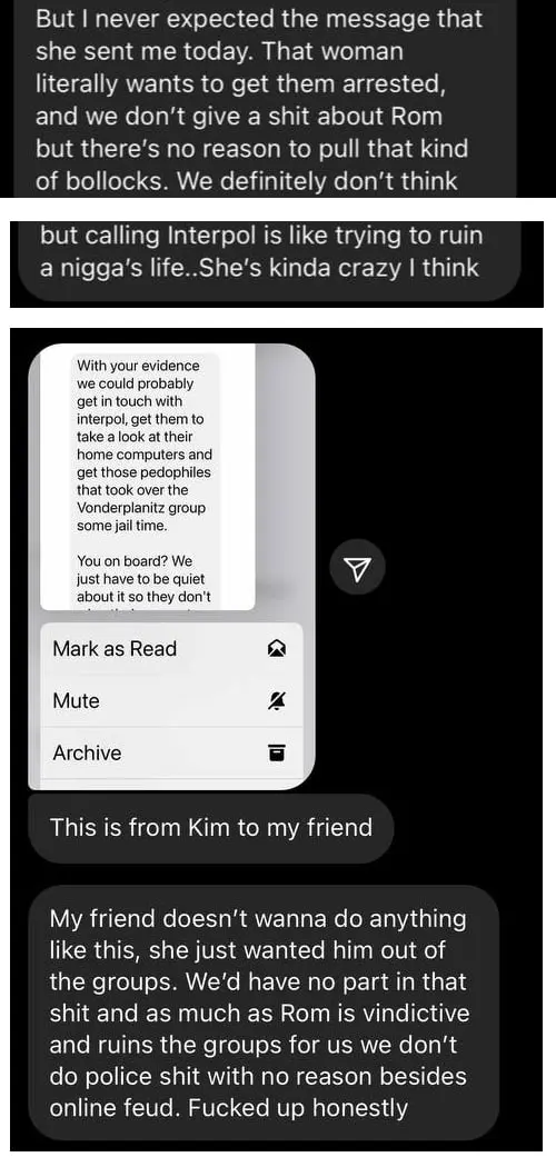 Screenshot of the leaked message from the Cedreana Johnson account distancing himself from Kim Mia