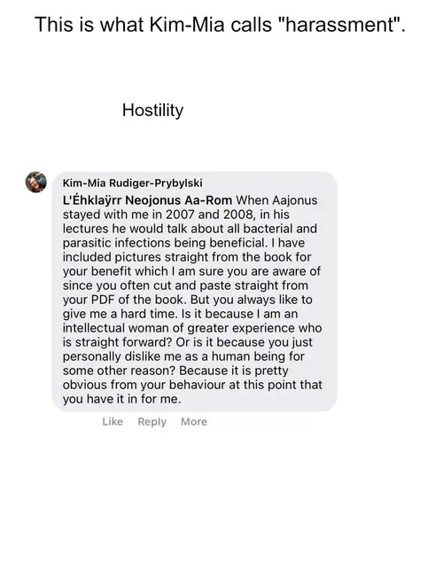 Screenshot of what Kim Mia calls harassment, part 5