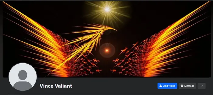 Screenshot of Vince Valiant Facebook cover profile