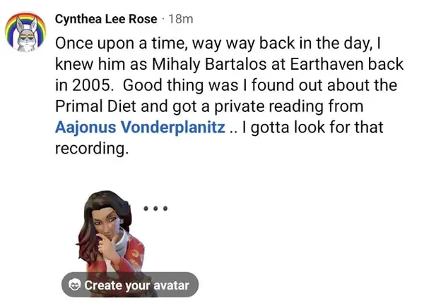 Screenshot of Cynthea Lee Rose saying she knew Phoenix as Mihaly Bartalos at Earthaven in 2005