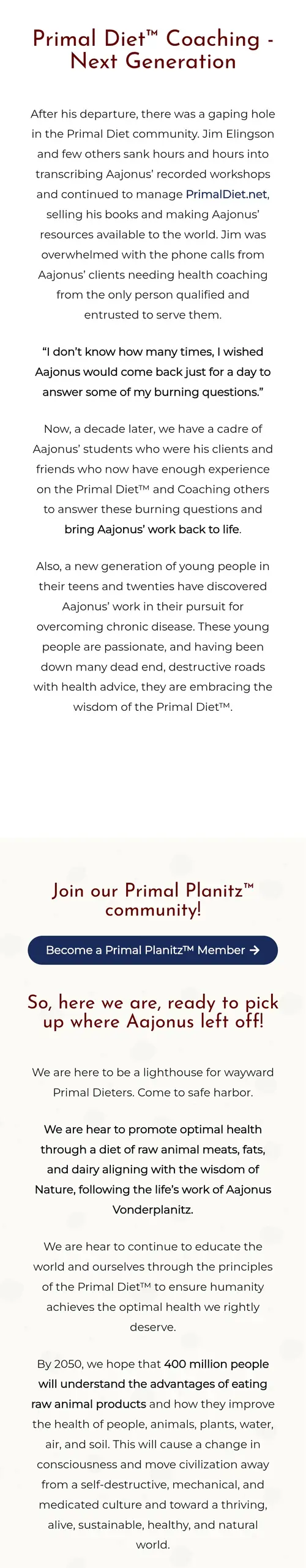 Screenshot of the primaldietcoaching.com landing page