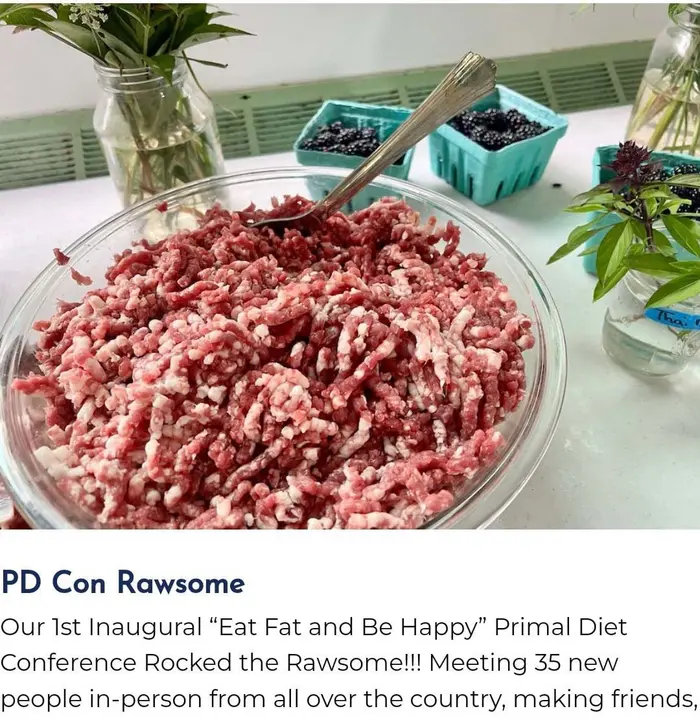 Screenshot of a PD Con Rawsome post showing raw meat and conference text