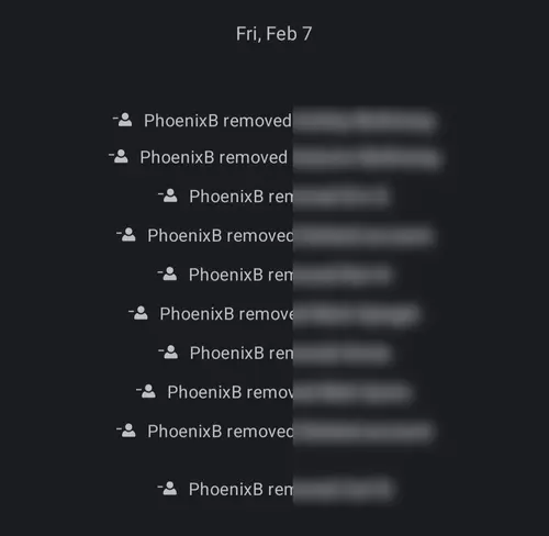 Screenshot of PhoenixB removing multiple members from a group