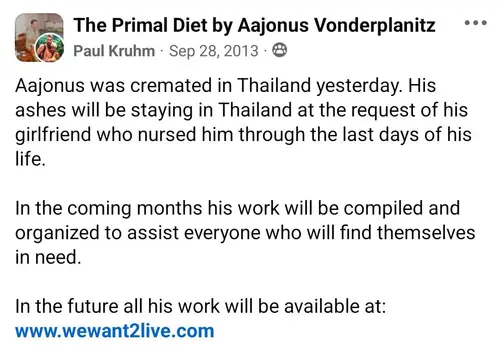 Screenshot about PrimalDiet.org publishing material in the coming months