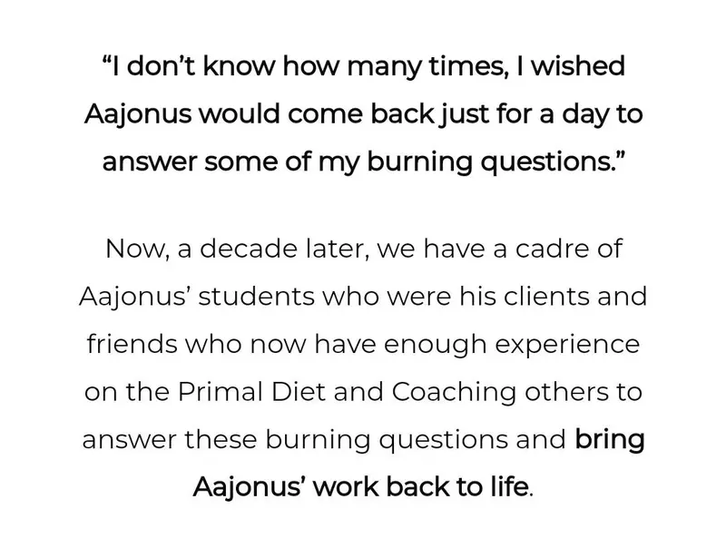 Screenshot from Primal Diet Coaching using Aajonus back-to-life claims
