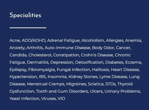 Screenshot of Primal Diet Coaching website specialities section