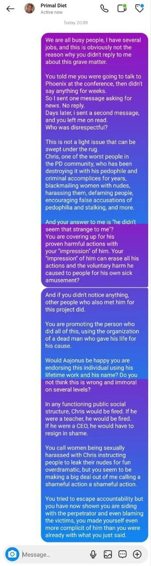 Sam Schulte complicity response screenshot