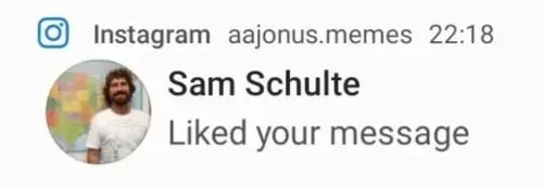 Screenshot of an Instagram notification saying Sam Schulte liked your message