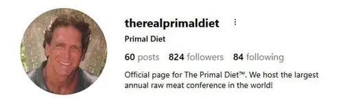 Screenshot of the therealprimaldiet Instagram profile