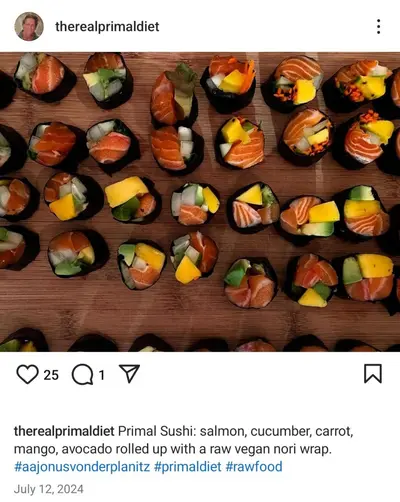 Screenshot of Sam eating sushi