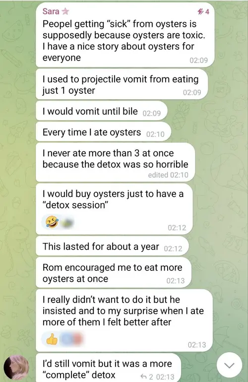 Sara oyster detox testimonial screenshot 1