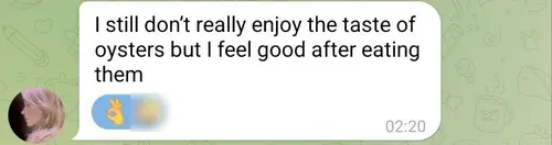 Sara oyster detox testimonial screenshot 2