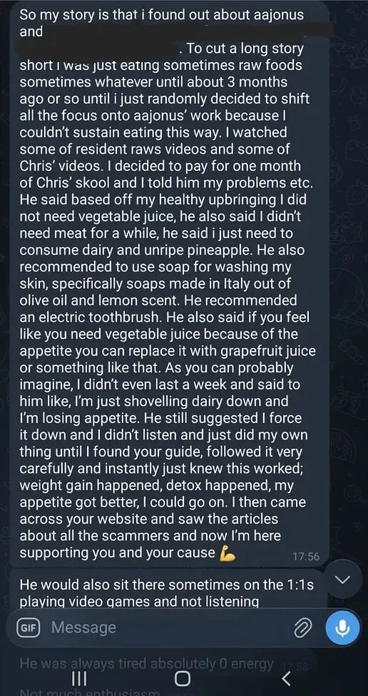 Screenshot of Harran's account after paying for Chris' Skool and later reading the master guide